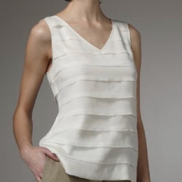 Tory Burch Letty Silk V-Neck Sleeveless Beige Top - Picture 2 of 5